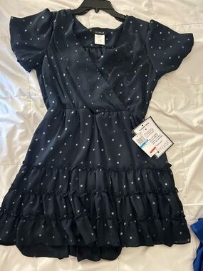 Macy's Navy Star-Print Tiered Ruffle Dress